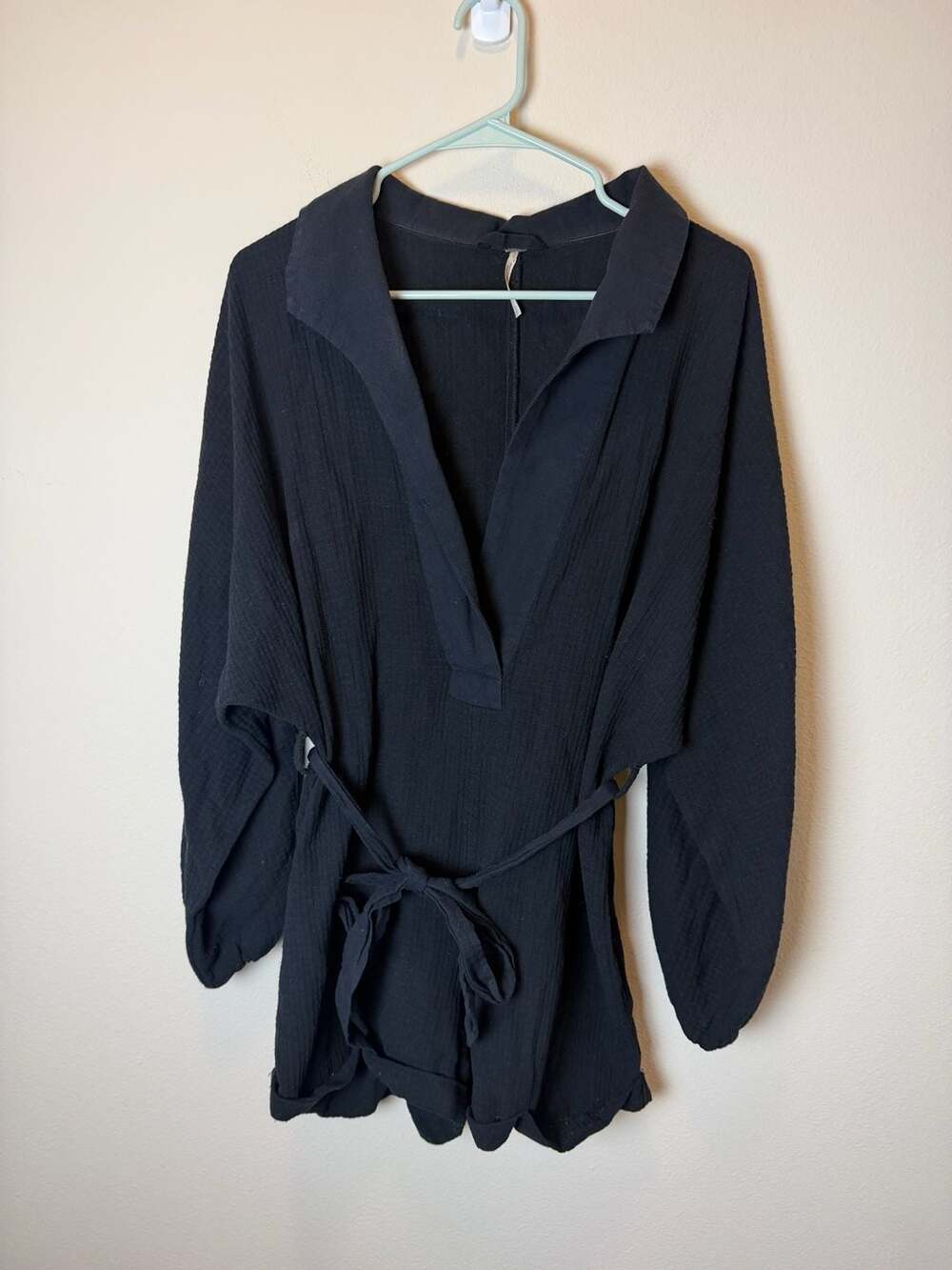 Free People Emeri Romper Size XS Black Long Sleeve Textured